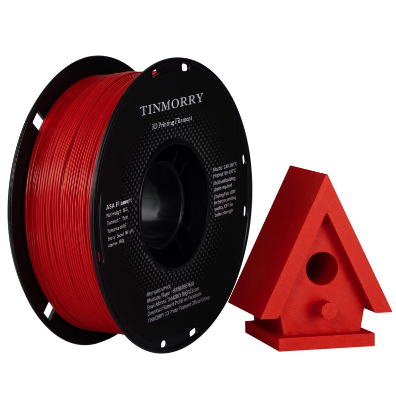 TINMORRY ASA Filament 175mm High UV Heat Resistant 3D Printer Filament Durable Toughness Dimensional Accuracy 003mm Perfect for Printing Outdoor Functional Parts1KG Spool Red - Image 2