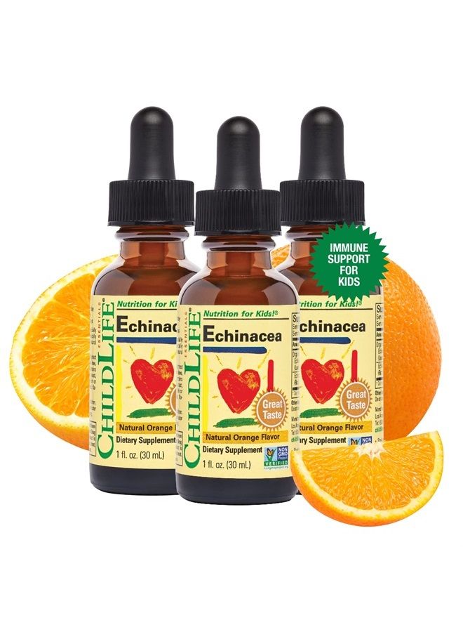 Liquid Echinacea for Kids - Immune Booster for Kids, All-Natural, Gluten-Free, Allergen-Free, Kids Echinacea Drops - Natural Orange Flavor, 1-Ounce Bottle (Pack of 3)