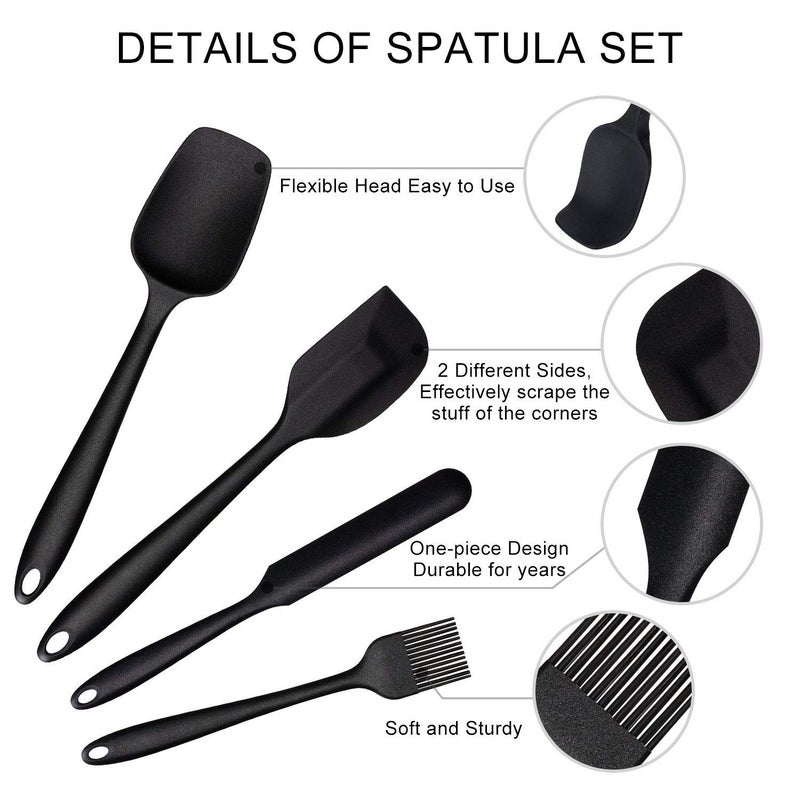 Vichip Silicone Spatula Set of 6 600F High Heat Resistant Kitchen Scraper Spatulas OnePieces Seamless Design Perfect for Cooking Mixing Baking BPA Free and Dishwasher SafeBlack - Image 3