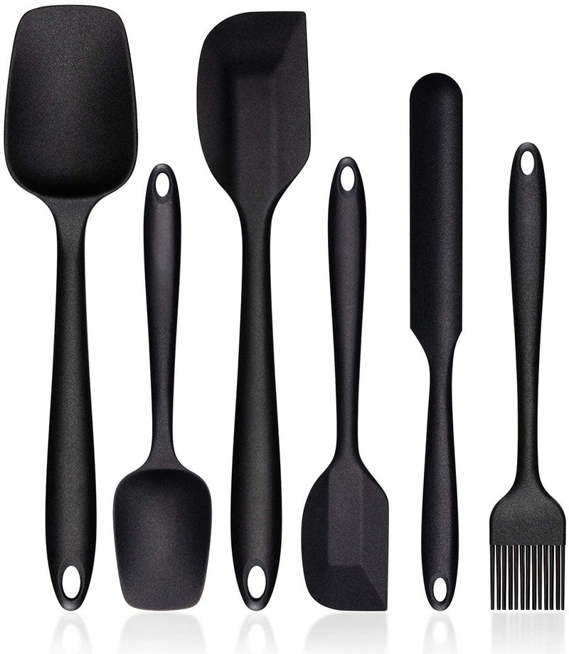 Vichip Silicone Spatula Set of 6 600F High Heat Resistant Kitchen Scraper Spatulas OnePieces Seamless Design Perfect for Cooking Mixing Baking BPA Free and Dishwasher SafeBlack - Image 1