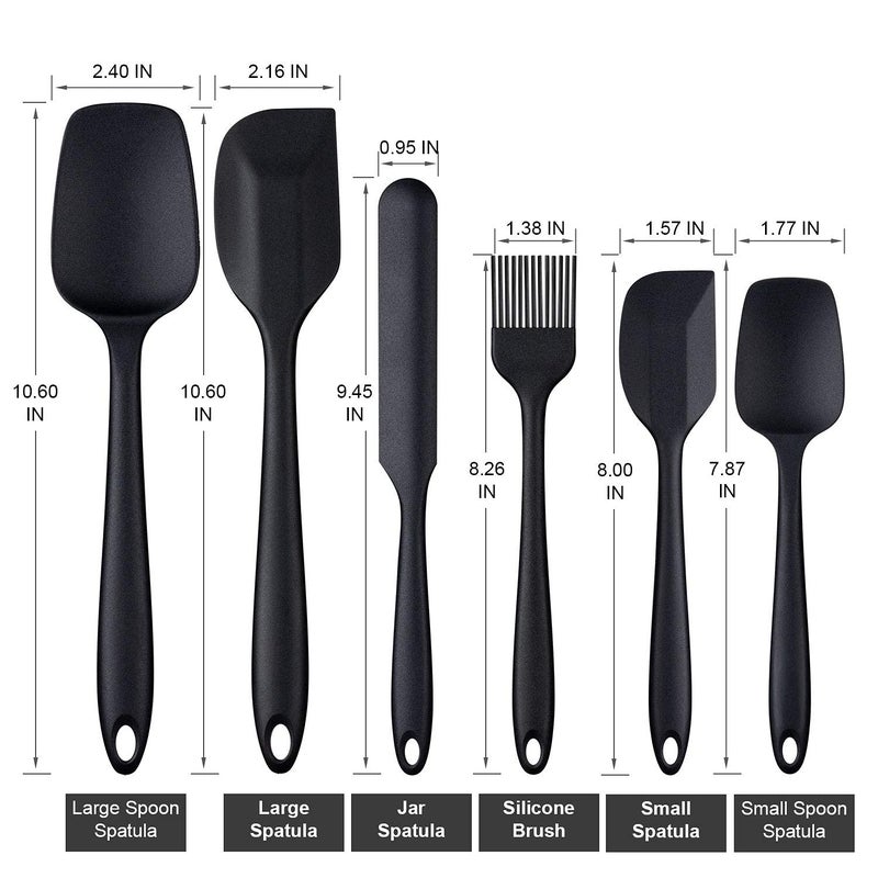 Vichip Silicone Spatula Set of 6 600F High Heat Resistant Kitchen Scraper Spatulas OnePieces Seamless Design Perfect for Cooking Mixing Baking BPA Free and Dishwasher SafeBlack - Image 2