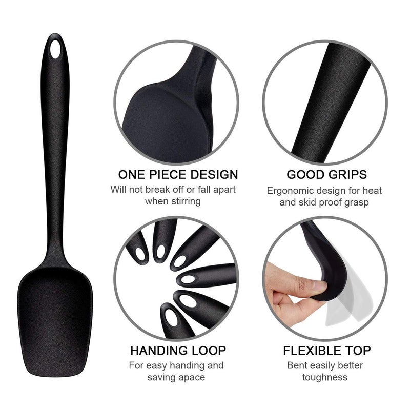Vichip Silicone Spatula Set of 6 600F High Heat Resistant Kitchen Scraper Spatulas OnePieces Seamless Design Perfect for Cooking Mixing Baking BPA Free and Dishwasher SafeBlack - Image 4