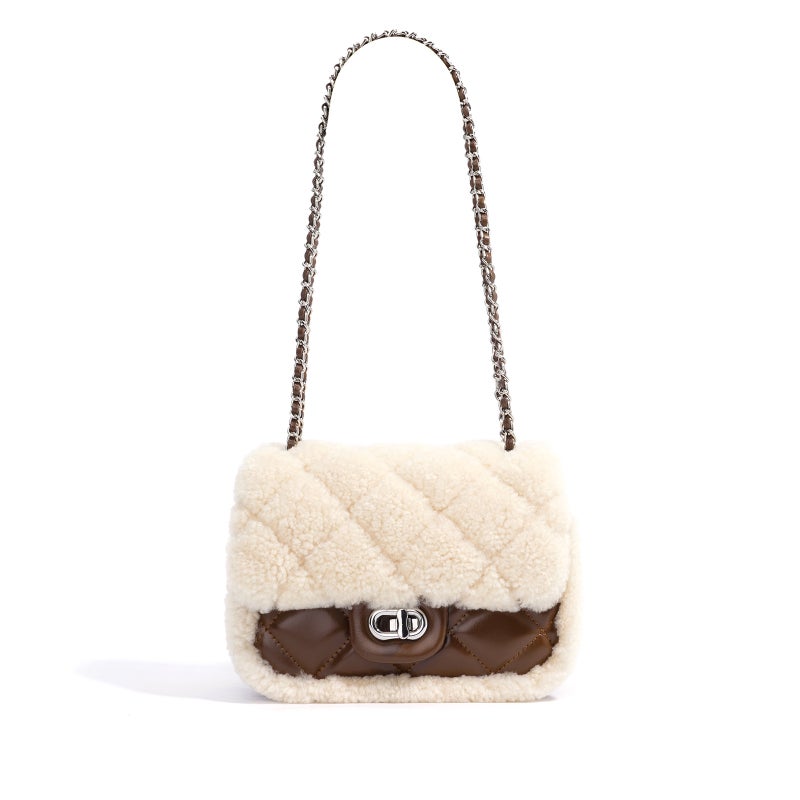 2025 Style Plush High-End Small Fragrant Square Bag Casual Rhombus Chain Bag Single Shoulder Crossbody Bag - Image 1