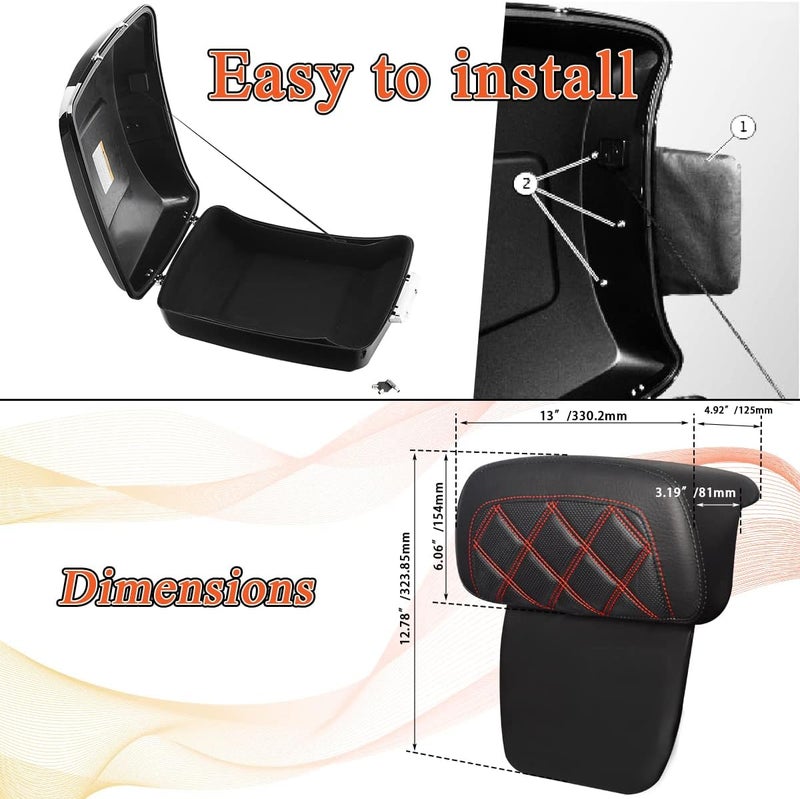 FOVPLUE Chopped Razor Tour Pack Backrest Pad for Harley Touring 2014-2024 with Red Stitching - Image 4