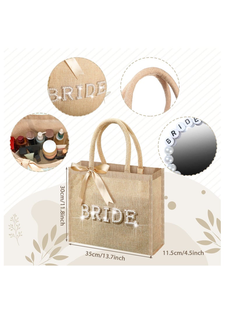 SYOSI 3 Pcs Bride Tote Bag Sun Hat Glasses Set, Jute Burlap Tote Bags with Handles Bride Sun Hat, Bride to Be Sunglasses for Honeymoon Engagement, Beach Bag Wedding Bride Beach Gifts  - Image 2