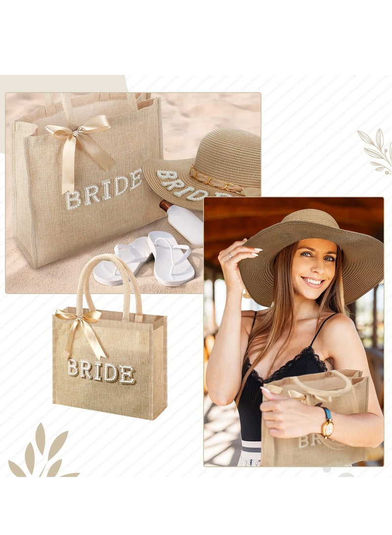 SYOSI 3 Pcs Bride Tote Bag Sun Hat Glasses Set, Jute Burlap Tote Bags with Handles Bride Sun Hat, Bride to Be Sunglasses for Honeymoon Engagement, Beach Bag Wedding Bride Beach Gifts  - Image 4