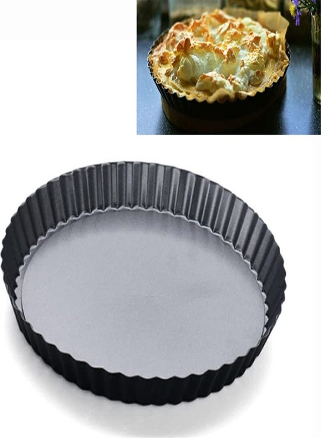 MobFest® Non-Stick Carbon Steel Made Quiche Tart Molds Pie Pizza Cake Round Mould Removable Loose Bottom Fluted Pie Cake Tray for Baking, 9 inch - Image 1