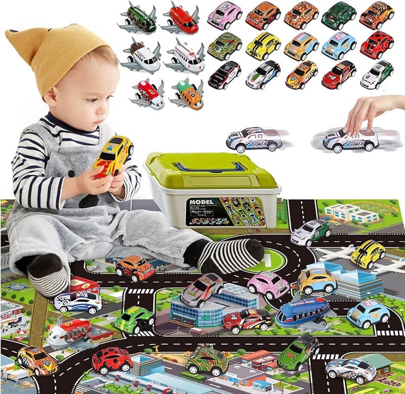Beauenty 32 Pack Pull Back Toy Cars & Planes, Mini Die-Cast Race Cars & Airplanes, Toddler Boys & Girls 3-7 Years, Pull-Back Mechanism, No Batteries Required - Image 1