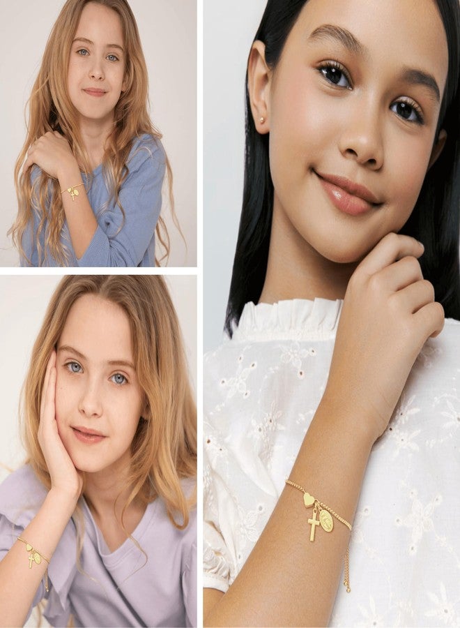 Diorra Easter Basket Stuffers, Baptism Cross Bracelet Gift for Girls, Catholic Virgin Mary Cross Heart Bracelet Confirmation First Communion Religious Christian Jewelry Gift for Girls Women - Image 4