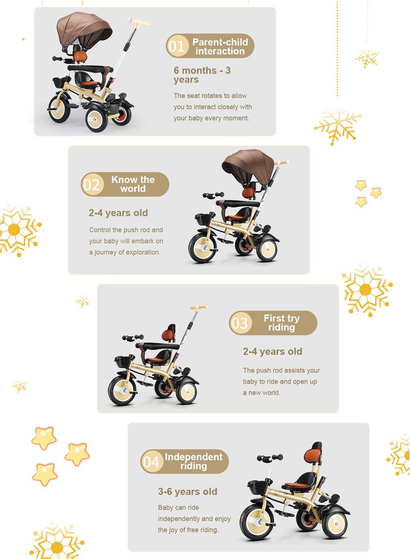 MaBaby 4-in-1 Tricycle for Kids,  Kids Bicycle with Adjustable Push Handle and folding 2-Way Trikes Swivel Seat, for 1-6 Years Boys and Girls - Image 3