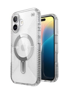 Speck Speck iPhone 16 Presidio Perfect Clear Grip Magsafe with ClickClock- CLEAR/CLEAR/CHROME FINISH/SERENE SILVER  - Image 1