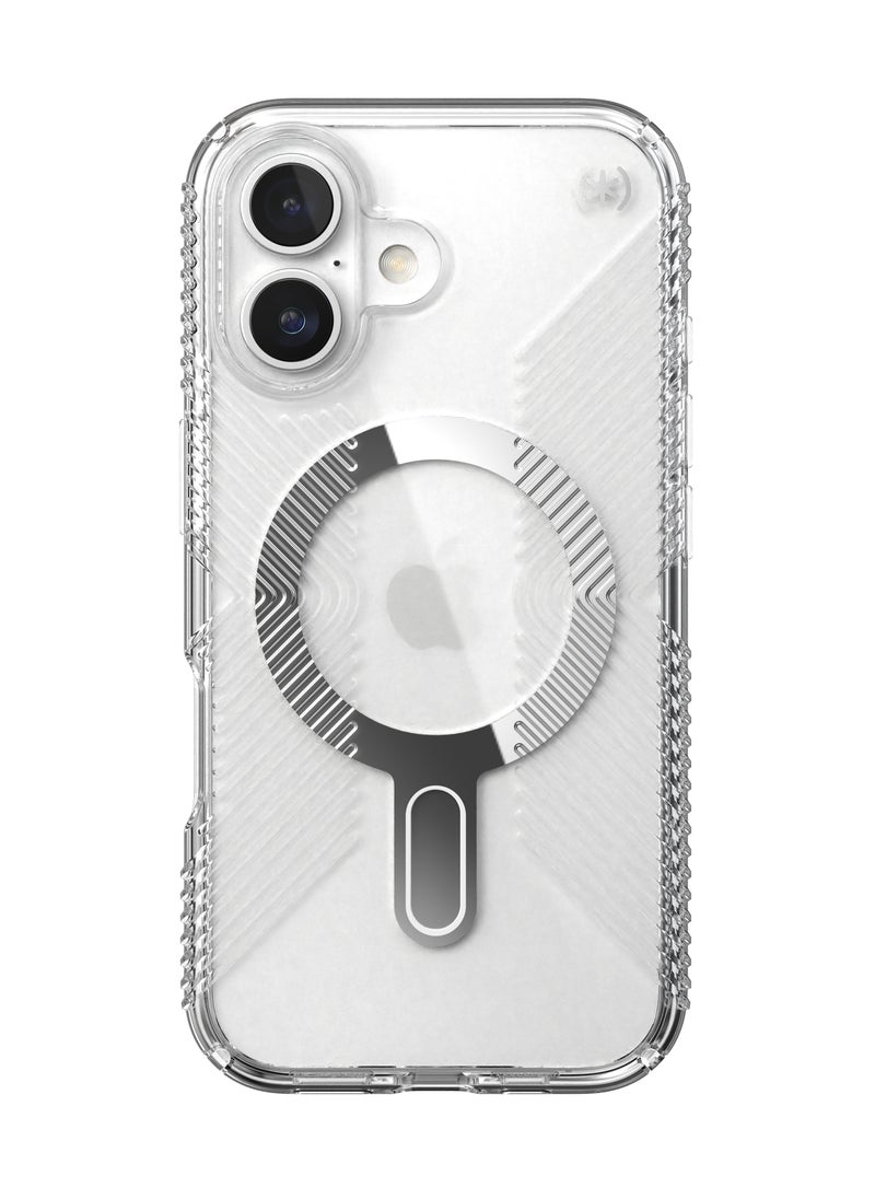 Speck - Speck iPhone 16 Presidio Perfect Clear Grip Magsafe with ClickClock- CLEAR/CLEAR/CHROME FINISH/SERENE SILVER - Image 1