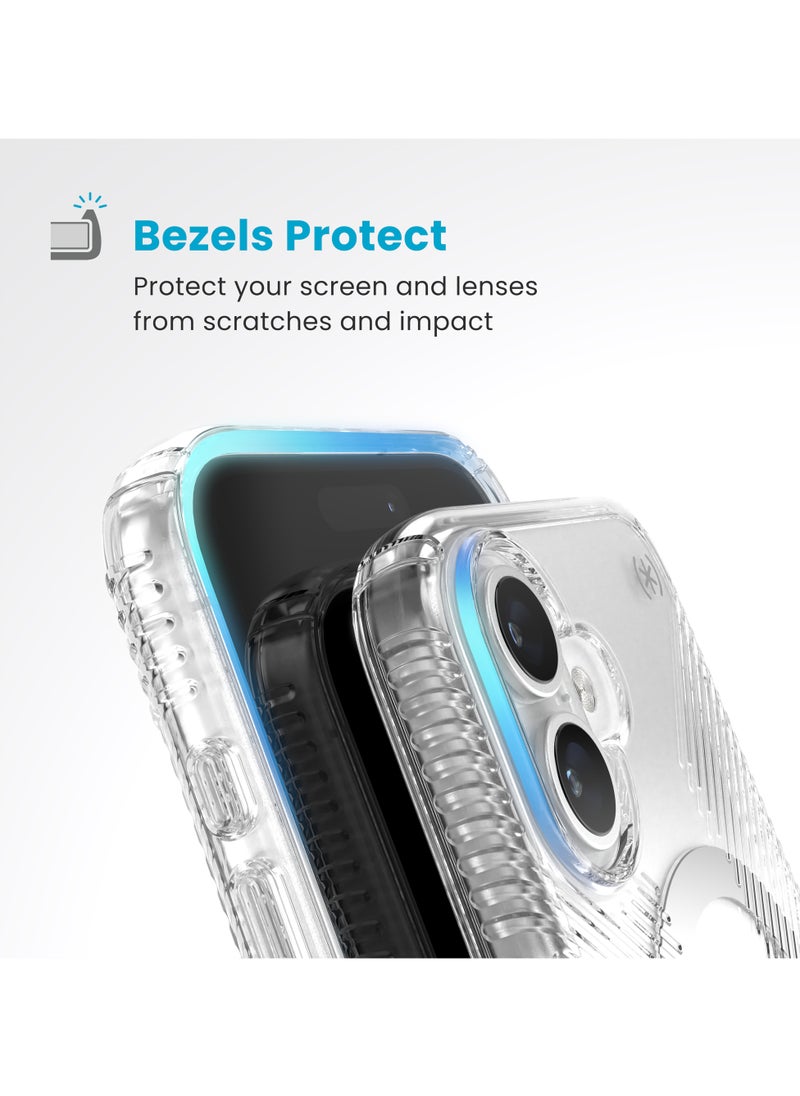 Speck - Speck iPhone 16 Presidio Perfect Clear Grip Magsafe with ClickClock- CLEAR/CLEAR/CHROME FINISH/SERENE SILVER - Image 1