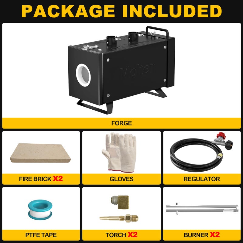 Molten Masters MMasters Propane Forge Kit, Dual Burners, 2600â„‰ Gas Forge for Blacksmithing and Metal Forging, Portable Steel Forge with Openable Door - Image 4