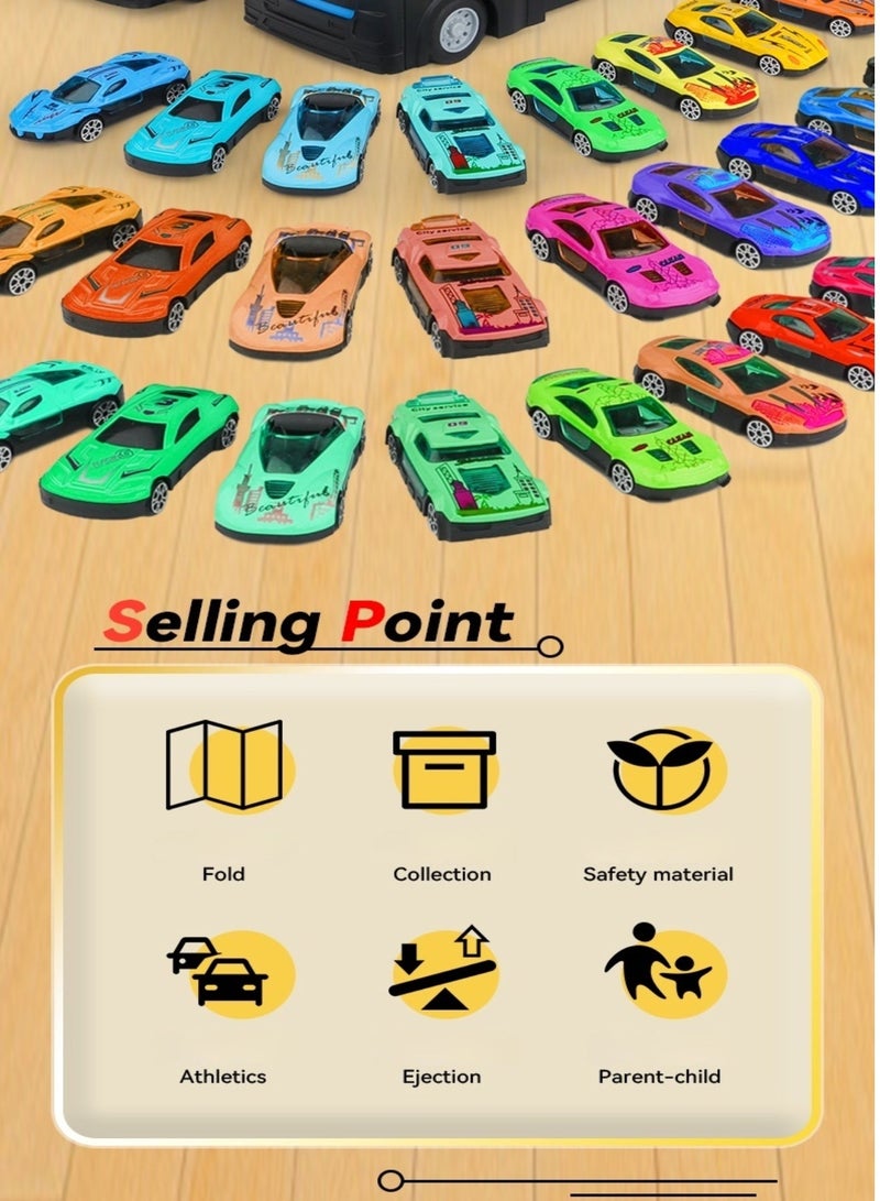 oasistrail Race Car Track Toy Truck Toy with Slots & Foldable Race Tracks Transport Car Carrier Toy for Toddlers Cars Toy Set Container Truck Toy with 16 Alloy Cars Vehicles Toy Set for 3+ Kids Boys Girls - Image 4