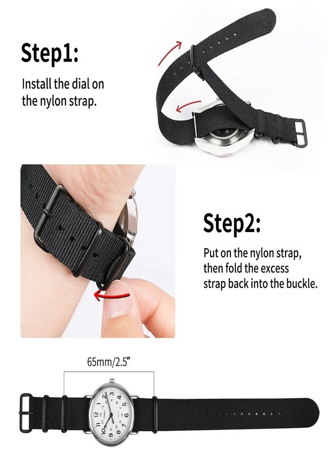 ريتشي سوار ساعة ريتشي العسكري المصنوع من النايلون الباليستي، مقاسات 16 مم، 18 مم، 20 مم، 22 مم، مصنوع من النايلون الفاخر، مزود بإبزيم من الفولاذ المقاوم للصدأ (عبوة من 4 قطع)، هدايا مميزة، هدايا صغيرة للرجال، أسود / - Image 5
