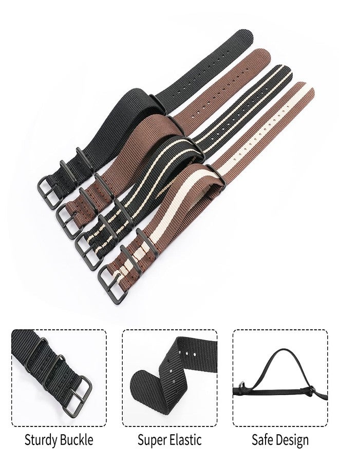 ريتشي سوار ساعة ريتشي العسكري المصنوع من النايلون الباليستي، مقاسات 16 مم، 18 مم، 20 مم، 22 مم، مصنوع من النايلون الفاخر، مزود بإبزيم من الفولاذ المقاوم للصدأ (عبوة من 4 قطع)، هدايا مميزة، هدايا صغيرة للرجال، أسود / - Image 4