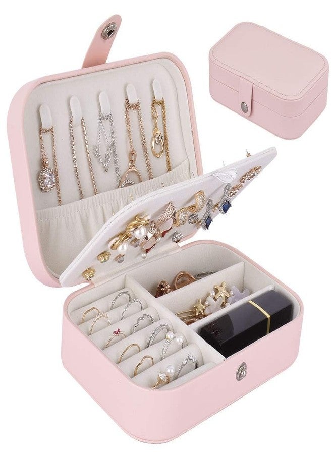 AROSHNAY Jewellery Organiser PU Leather Zipper Portable Storage Box Case with Dividers Container for Rings, Earrings, Necklace Home Organizer, Pink - Image 4