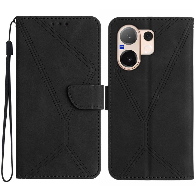 erorex For vivo V60 5G Stitching Embossed Leather Phone Case(Black) - Image 1