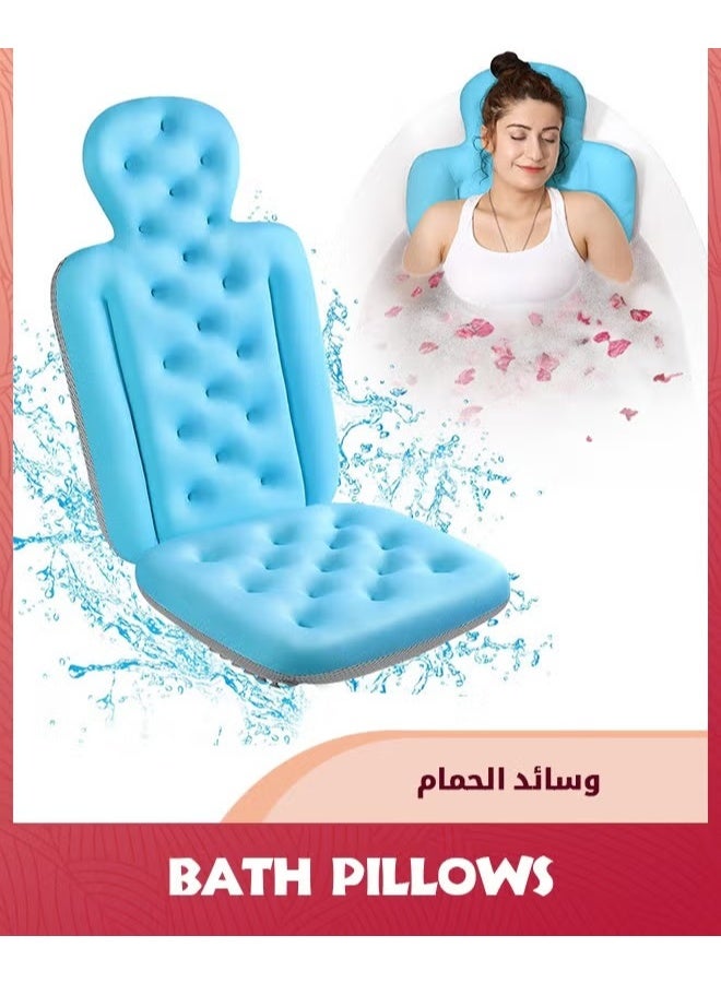 وسادة حمام,وسادة حمام الجسم الكامل لحوض الاستحمام مع 6 أكواب امتصاص غير انزلاق,وسادة حوض الاستحمام لرأس الحمام والرقبة دعم إيرغونومية سريعة جافة وسادة حمام الملحقات,أزرق - Image 1