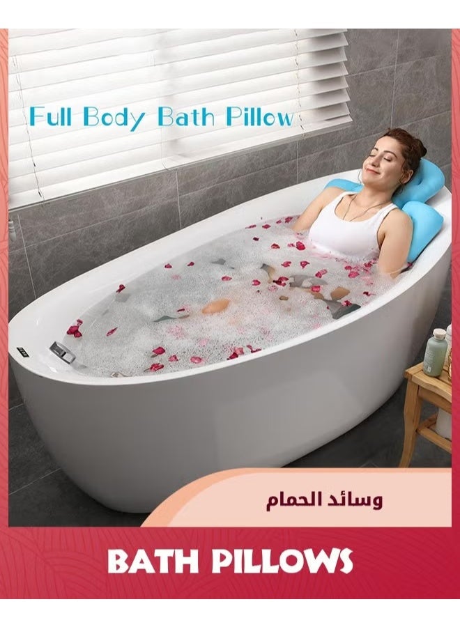 وسادة حمام,وسادة حمام الجسم الكامل لحوض الاستحمام مع 6 أكواب امتصاص غير انزلاق,وسادة حوض الاستحمام لرأس الحمام والرقبة دعم إيرغونومية سريعة جافة وسادة حمام الملحقات,أزرق - Image 2