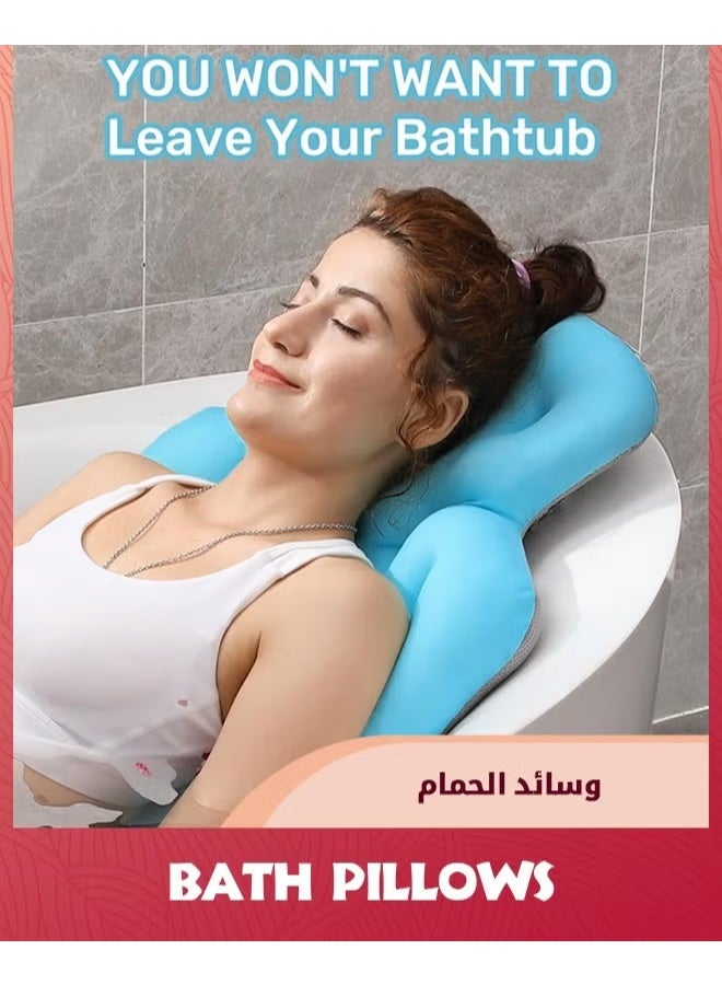 وسادة حمام,وسادة حمام الجسم الكامل لحوض الاستحمام مع 6 أكواب امتصاص غير انزلاق,وسادة حوض الاستحمام لرأس الحمام والرقبة دعم إيرغونومية سريعة جافة وسادة حمام الملحقات,أزرق - Image 3