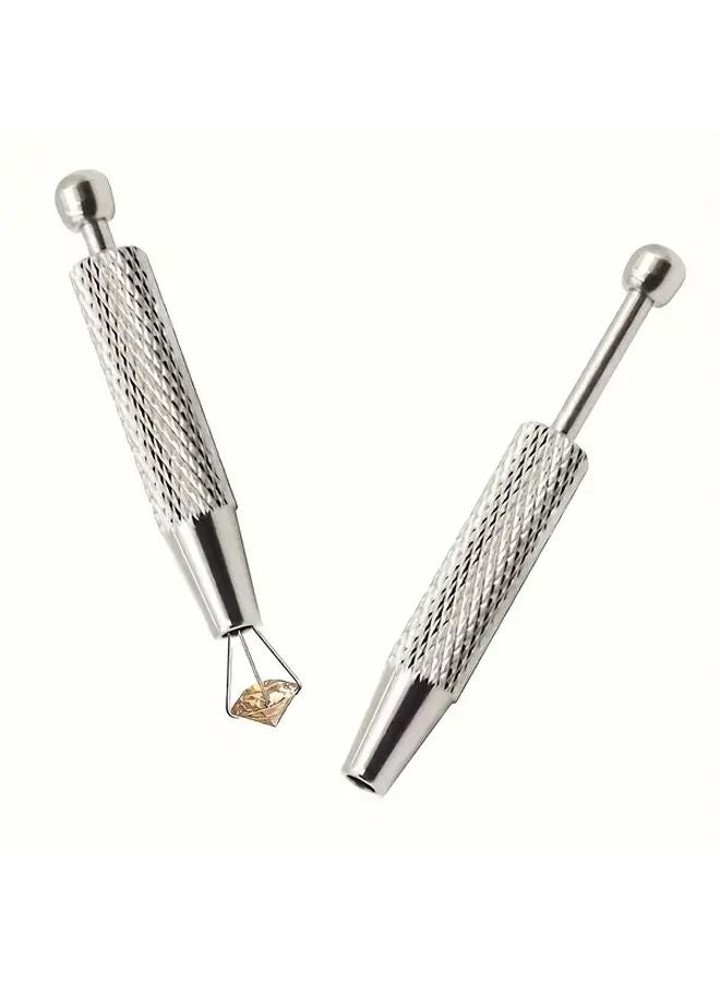 Silvery Ergonomic Metal 4 Prong Precision Jewelry Tweezers Non Slip Tips Gemstone Holder - Image 4