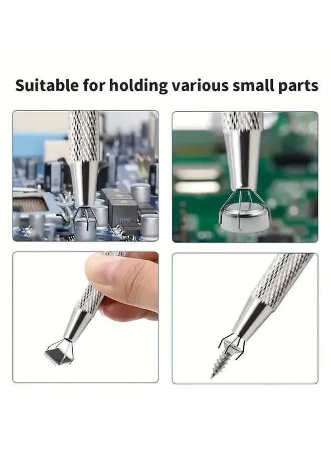 Silvery Ergonomic Metal 4 Prong Precision Jewelry Tweezers Non Slip Tips Gemstone Holder - Image 3