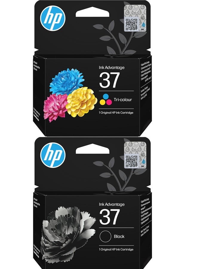 HP 37 Original Black & Tri-Color Ultra Ink Advantage Cartridge set for HP DeskJet Ink Advantage Ultra 5127 5827 All-in-One Printers Black 7FP45AE / Tri-Color 7FP44AE - Image 1