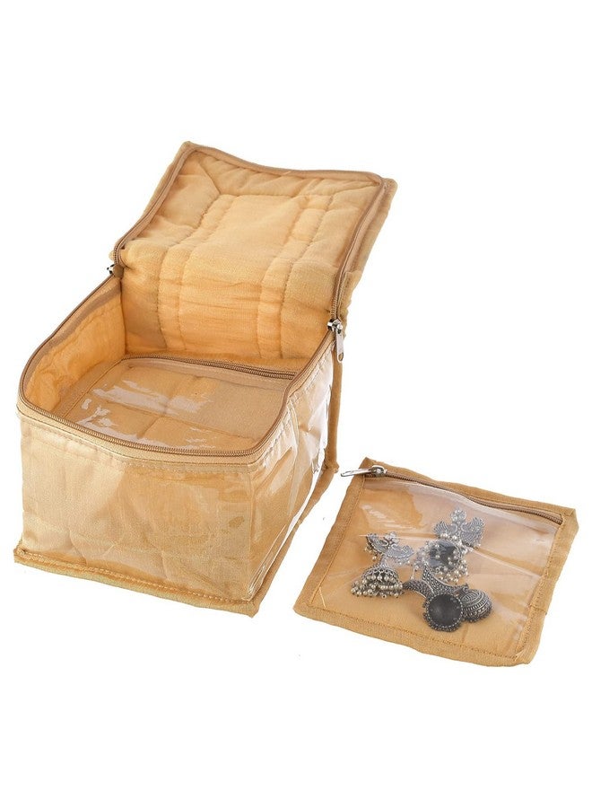 Kuber Industries Kuber Industries Jewellery Kit | Cosmetic Storage Box | Travel Pouch | Jewellery Box for Women | Jewellery Makeup Organizer | 10 Different Pouch | Flower Printed | Gold  - Image 2