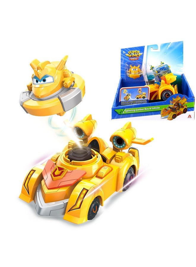 SUPER WINGS Alpha Group Super Wings Golden Boy Spinning Battling Tops & Cars Toys, Yellow Car Toys for Kids Age 3+, Little People Race Toy Cars for Boys and Girls, Best Gifts for Kids Boys Girls - Image 1