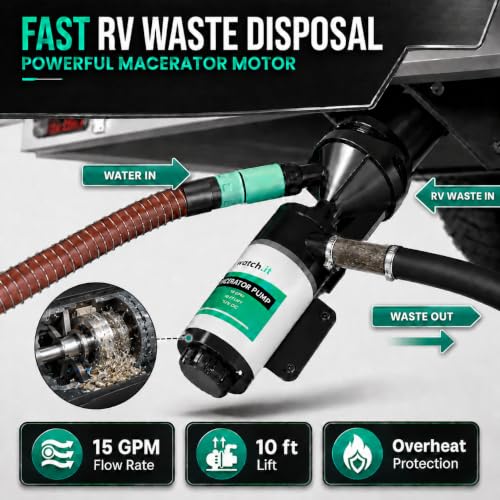 LATCH.IT LATCHIT V20 RV Macerator Pump 12VDC 1215GPM Macerator Pump for RV 10Feet Lift RV Waste Pump Macerator SelfPriming Portable Portable RV Waste Pump wFittings Hoses Clamps - Image 3