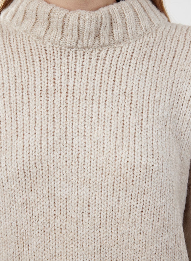 trendyol Stone Soft Textured Thick Crew Neck Knitwear Sweater TWOAW24KZ00281 - Image 4