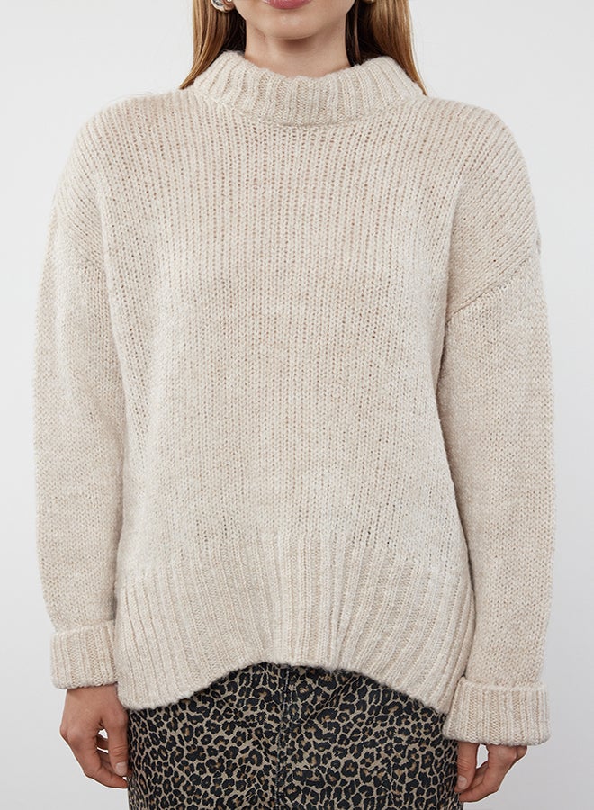 trendyol Stone Soft Textured Thick Crew Neck Knitwear Sweater TWOAW24KZ00281 - Image 3
