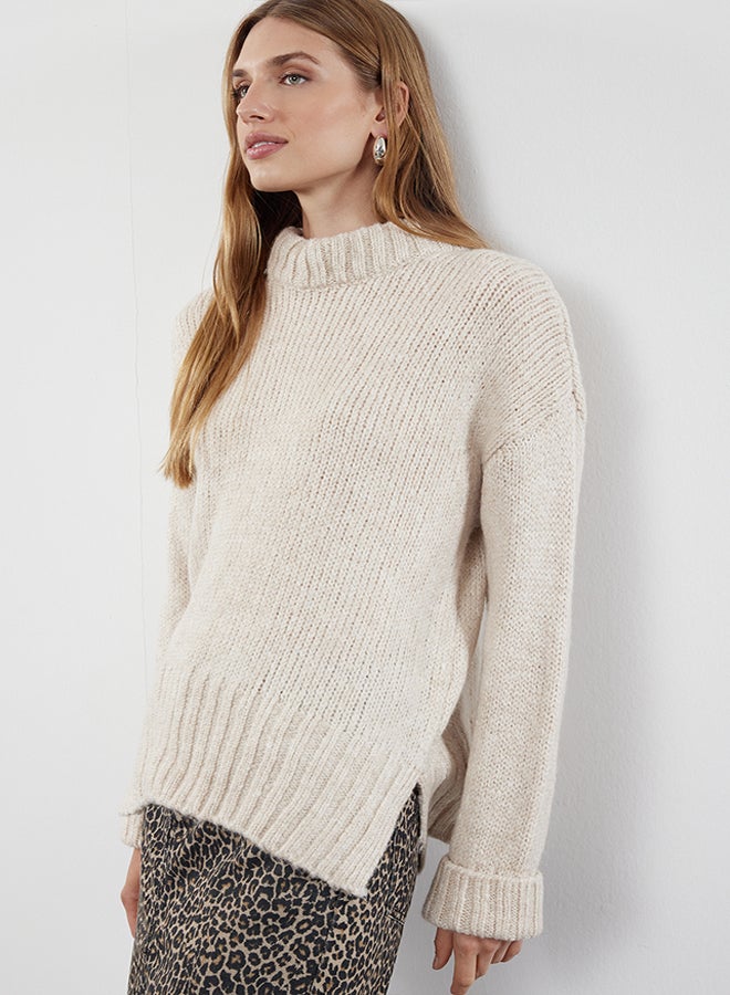 trendyol Stone Soft Textured Thick Crew Neck Knitwear Sweater TWOAW24KZ00281 - Image 2