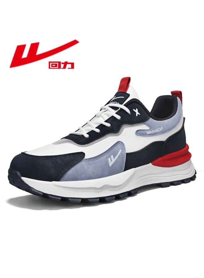 Warrior Retro Color-Blocked Dad Shoes, Blue-White-Red Spliced Chunky Sneakers, Men's Trendy Casual Running Shoes