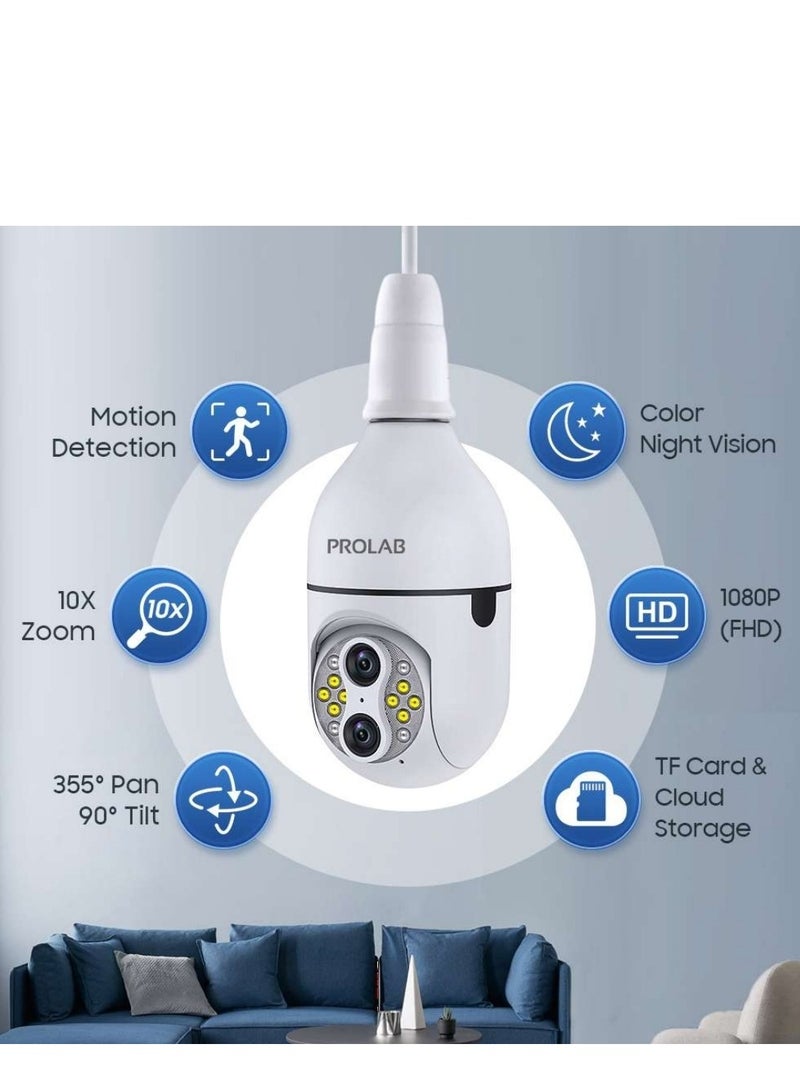 prolab 10x zoom bulb camera 8 mega pixel 4k recording with two way audio motion detection and 360 movement with night vision - Image 1