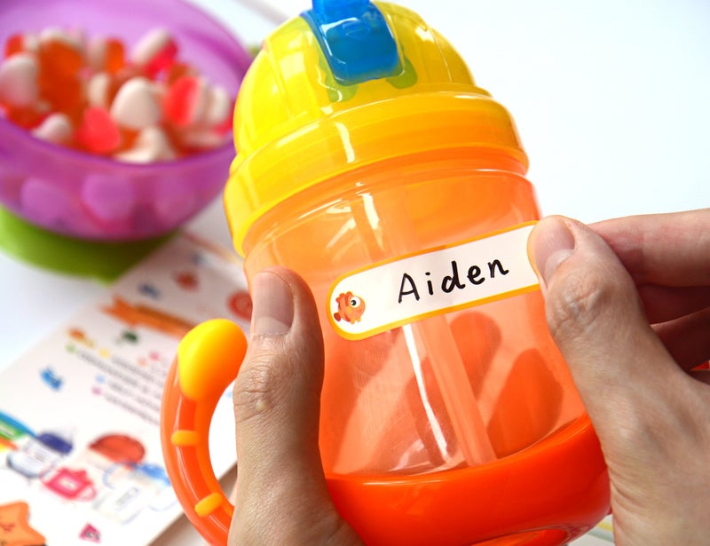 CHUBBIEE Baby Bottle & Daycare Name Labels, Self-Laminating Waterproof Stickers for Kids Stuff, Dishwasher Safe Write-On Name Tags for School & Home, Assorted Sizes & Colors, Pack of 64 - Image 3