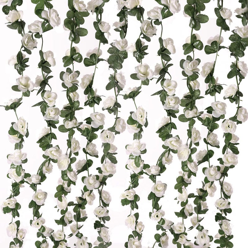 WEISPARK Fake Flowers  4pcs 328 FT Artificial Rose Vine Flower Plants Hanging Rose Ivy for Home Hotel Office Wedding Party Garden Craft Art Dcor White