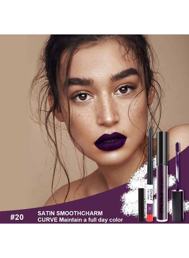 AMY'S DIARY 2Pcs Dark Purple Lip Liner and Lipstick Matte Makeup Set,Darkest Eggplant Plum Lipstick 24H with Lip Liner Set Matt Liquid Long Lasting Mate Dark Plum Dark Berry Lipstick (#20) - Image 2