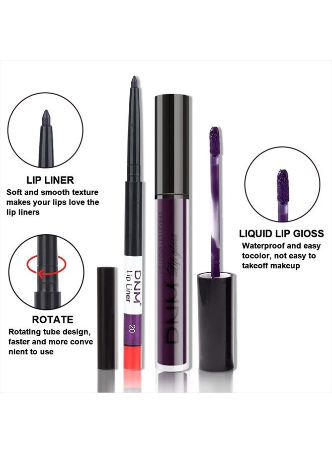 AMY'S DIARY 2Pcs Dark Purple Lip Liner and Lipstick Matte Makeup Set,Darkest Eggplant Plum Lipstick 24H with Lip Liner Set Matt Liquid Long Lasting Mate Dark Plum Dark Berry Lipstick (#20) - Image 3