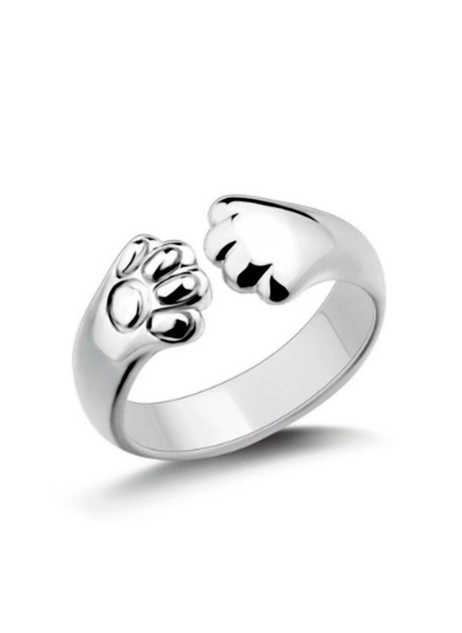 yongsheng Cat Paw Shaped Metal Ring,Pet Lovers Paw Print Ring - Silver Adjustable Open Ring Pet Memorial Ring for Pet Lovers Dog Cat Pet Claw Ring Paw Print Ring Animal Cat Jewelry Ring for Women Girls Gifts  - Image 1