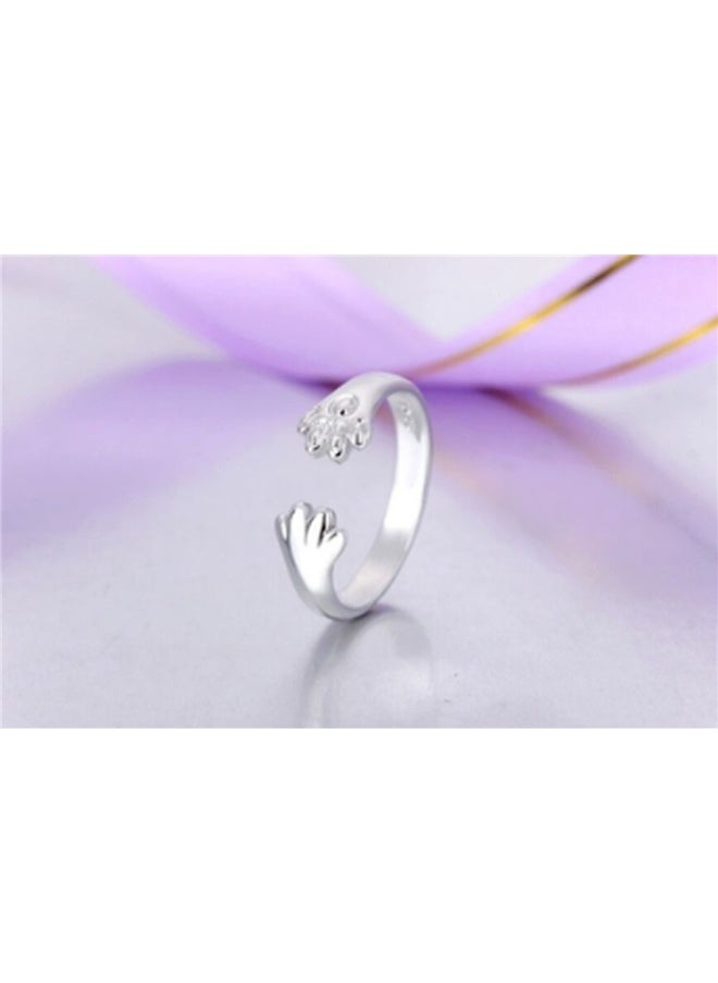 yongsheng Cat Paw Shaped Metal Ring,Pet Lovers Paw Print Ring - Silver Adjustable Open Ring Pet Memorial Ring for Pet Lovers Dog Cat Pet Claw Ring Paw Print Ring Animal Cat Jewelry Ring for Women Girls Gifts  - Image 3