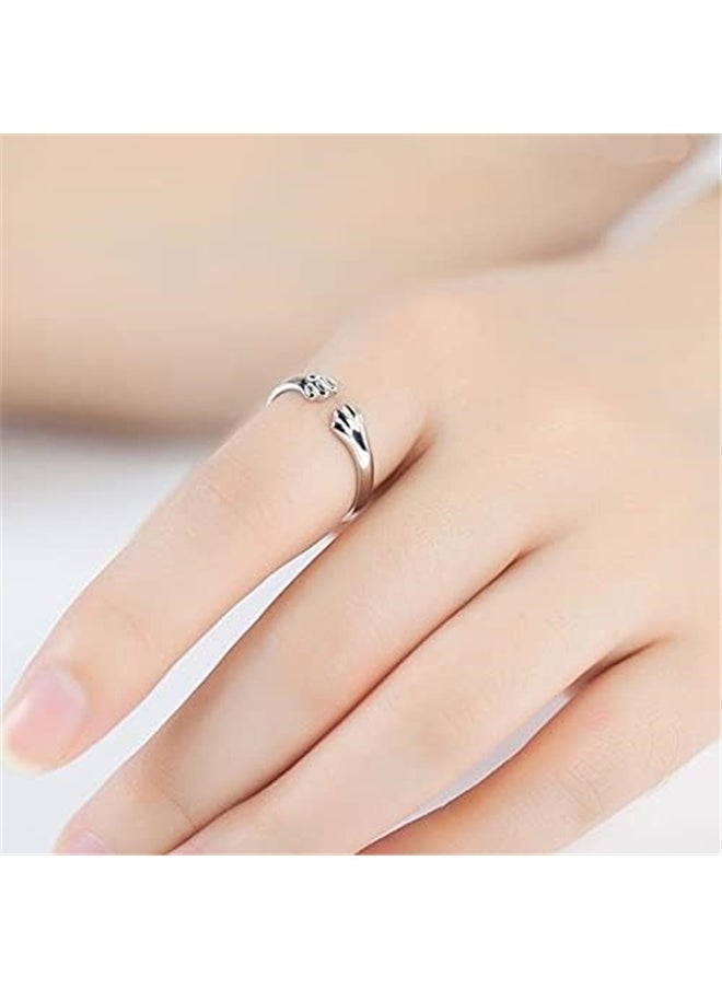 yongsheng Cat Paw Shaped Metal Ring,Pet Lovers Paw Print Ring - Silver Adjustable Open Ring Pet Memorial Ring for Pet Lovers Dog Cat Pet Claw Ring Paw Print Ring Animal Cat Jewelry Ring for Women Girls Gifts  - Image 5