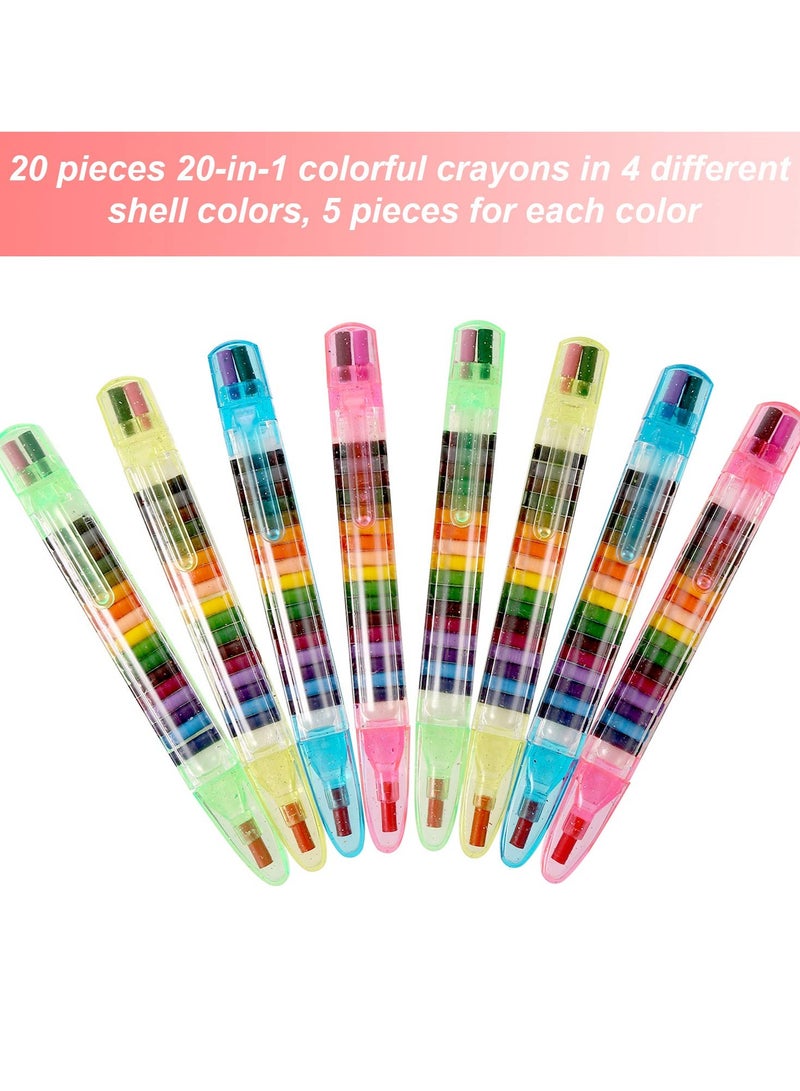 KASTWAVE Rainbow Pencils, 20 Pcs Stackable Glitter Crayons for Kids Stacking DIY Crayons, 20 Color Buildable Crayons Party Favors for Office School Art Class Supplies (4 Shell Colors) - Image 4