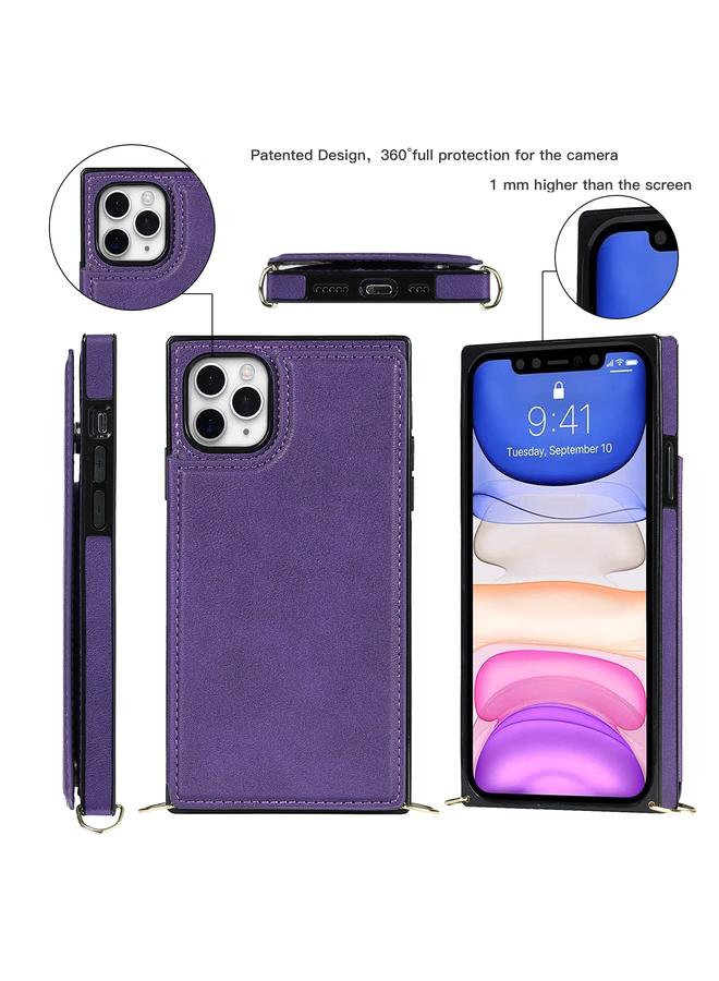 زبون جراب لهاتف iPhone 12 Pro Max، جراب مربع مزدوج الإبزيم، جراب من مادة TPU+PU مع فتحات للبطاقات ومحفظة وصورة وحزام - Image 2