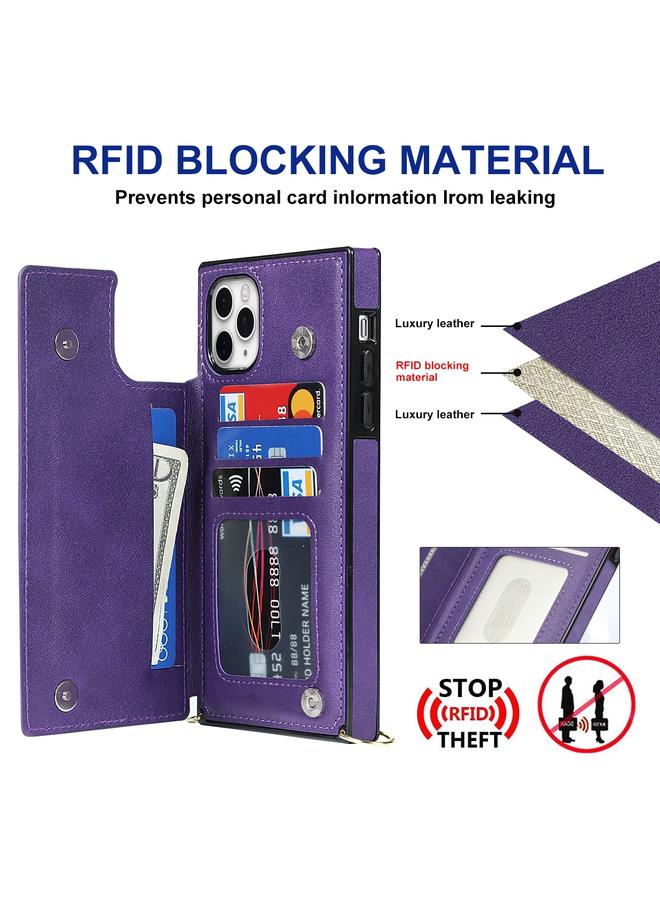 زبون جراب لهاتف iPhone 12 Pro Max، جراب مربع مزدوج الإبزيم، جراب من مادة TPU+PU مع فتحات للبطاقات ومحفظة وصورة وحزام - Image 4