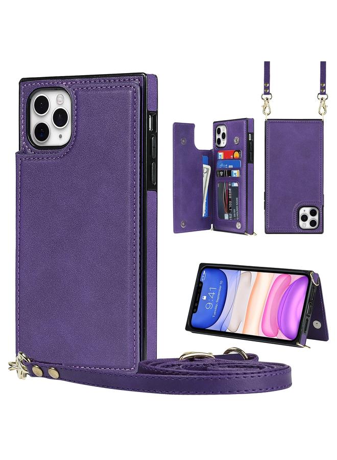 زبون جراب لهاتف iPhone 12 Pro Max، جراب مربع مزدوج الإبزيم، جراب من مادة TPU+PU مع فتحات للبطاقات ومحفظة وصورة وحزام - Image 1