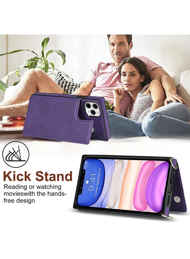 زبون جراب لهاتف iPhone 12 Pro Max، جراب مربع مزدوج الإبزيم، جراب من مادة TPU+PU مع فتحات للبطاقات ومحفظة وصورة وحزام - Image 3