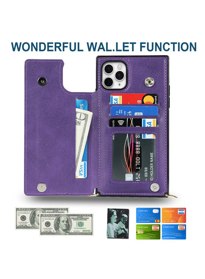 زبون جراب لهاتف iPhone 12 Pro Max، جراب مربع مزدوج الإبزيم، جراب من مادة TPU+PU مع فتحات للبطاقات ومحفظة وصورة وحزام - Image 5